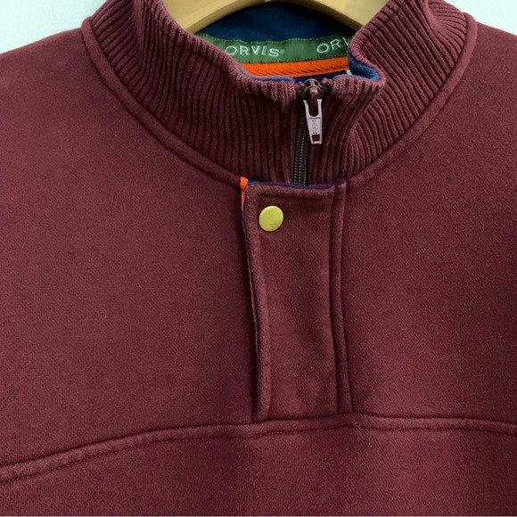 Orvis Men’s 1/4 zip Pullover Sweater Fleece Lined Burgundy GUC size L - Picture 4 of 11